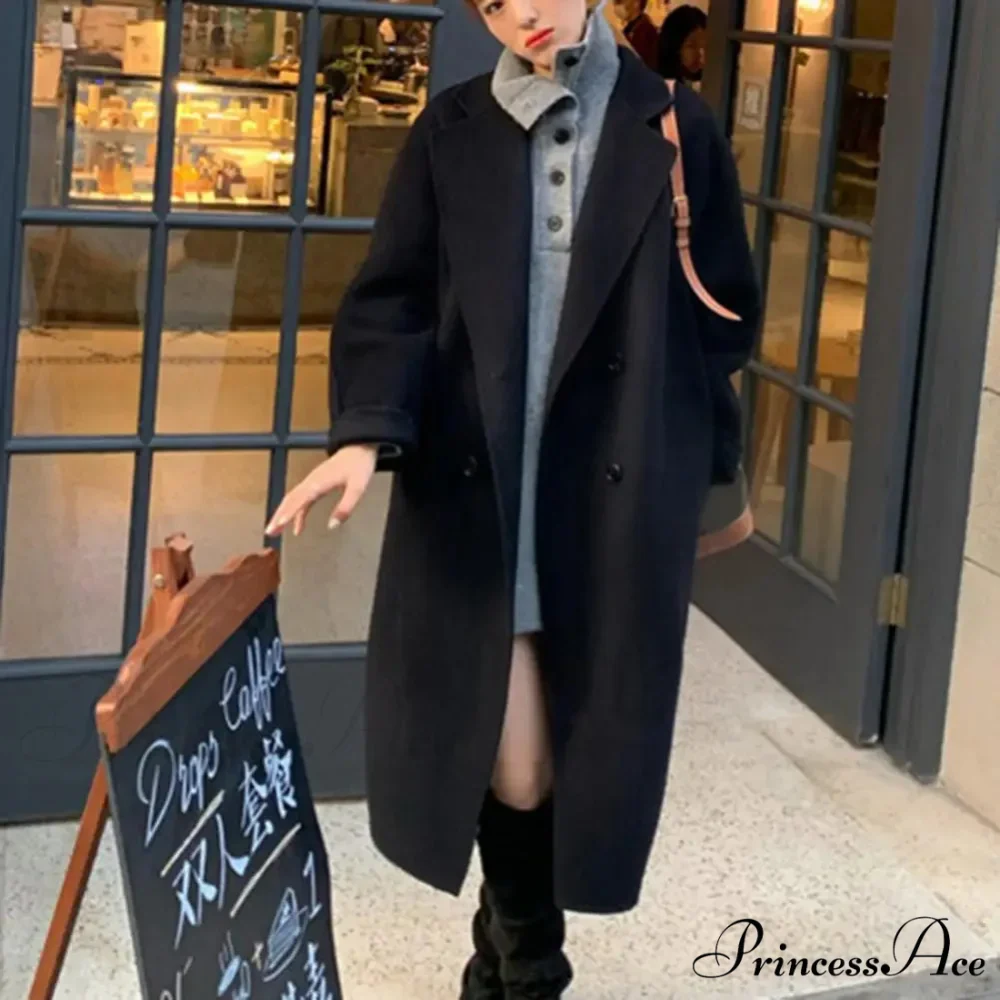 Informal Woolen Indentation Collar Spring Overcoat - Image 4