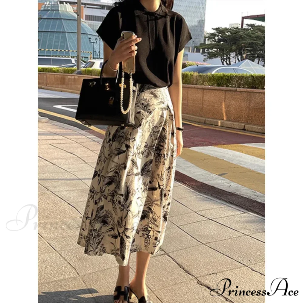 Ink Art Skirt Ladies Fall Winter Tall Waist Swing Skirt - Image 2