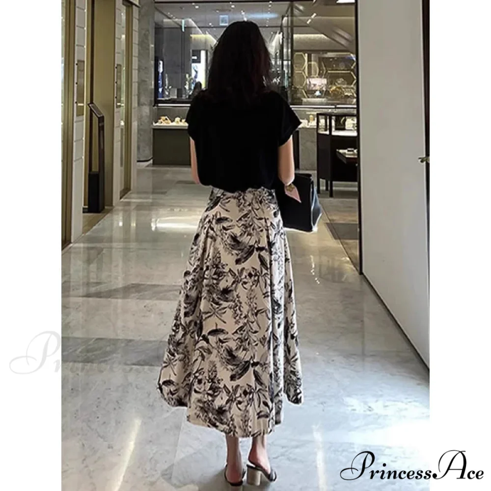 Ink Art Skirt Ladies Fall Winter Tall Waist Swing Skirt - Image 5