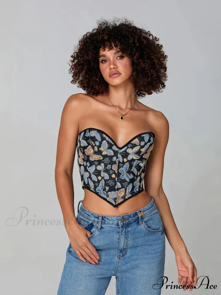 Insect Pattern Sleeveless Bandage Off-the-shoulder Bodice