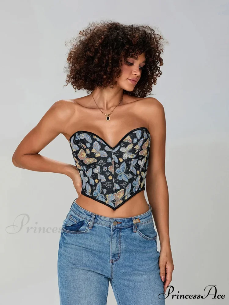 Insect Pattern Sleeveless Bandage Off-the-shoulder Bodice - Image 2