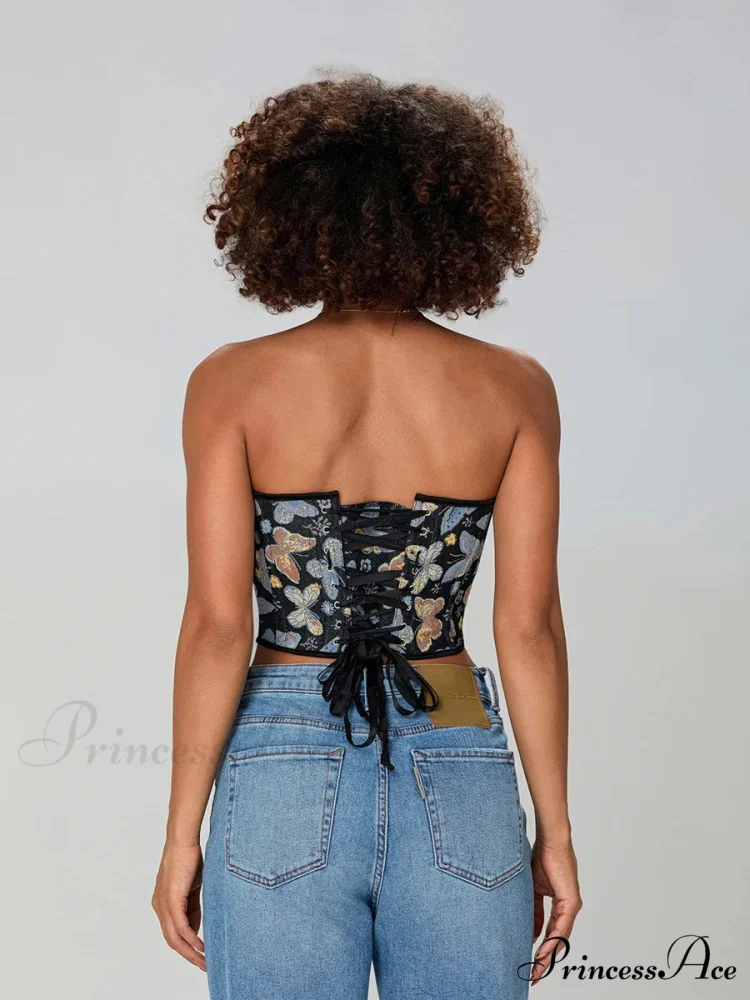 Insect Pattern Sleeveless Bandage Off-the-shoulder Bodice - Image 3