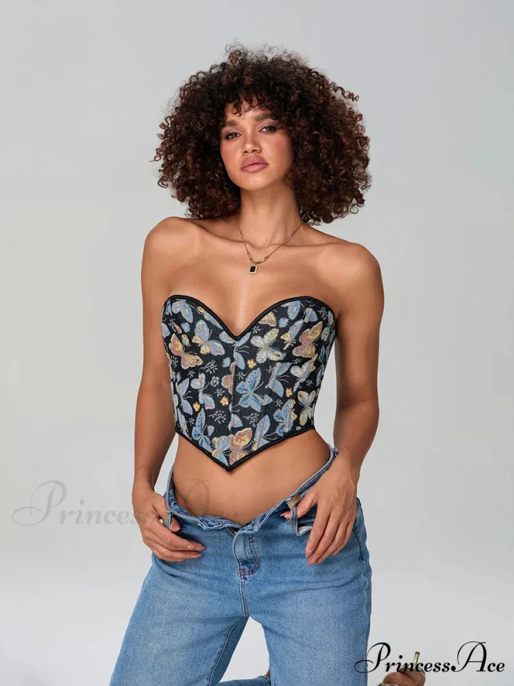 Insect Pattern Sleeveless Bandage Off-the-shoulder Bodice - Image 5