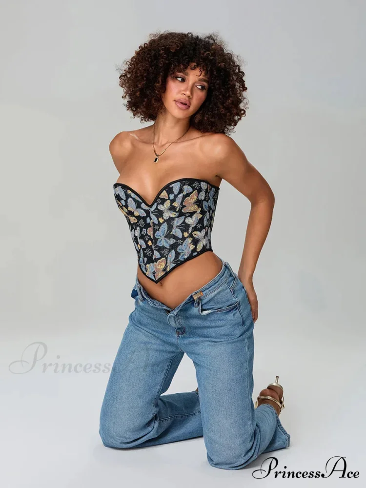 Insect Pattern Sleeveless Bandage Off-the-shoulder Bodice - Image 6