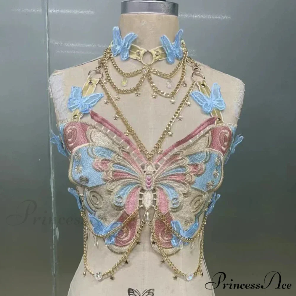Insect Stitched Gem Chain Backless Crop Top - Image 5