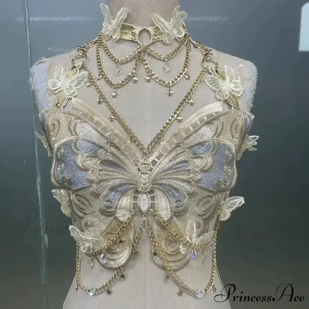 Insect Stitched Gem Chain Backless Crop Top - Image 7