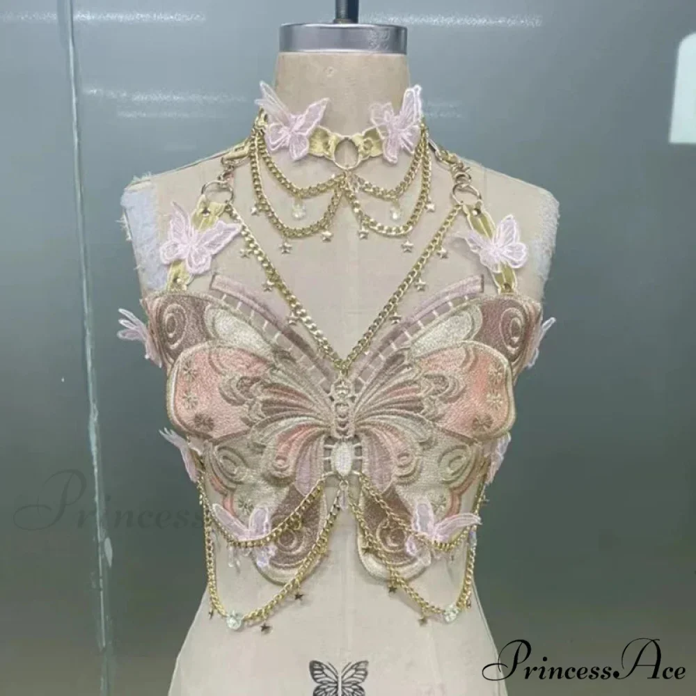 Insect Stitched Gem Chain Backless Crop Top - Image 9