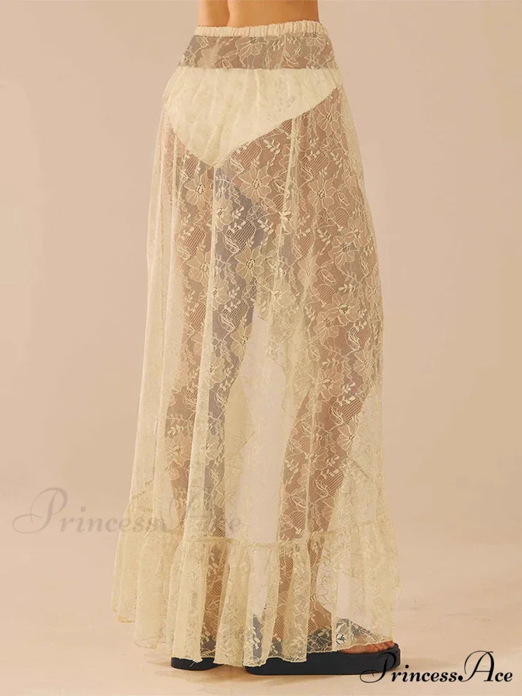 Irregular Frill Lace Form-Fitting Summer Beach Y2K Long Skirt - Image 2