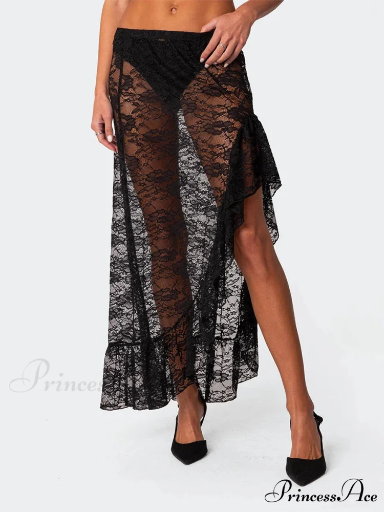 Irregular Frill Lace Form-Fitting Summer Beach Y2K Long Skirt - Image 5