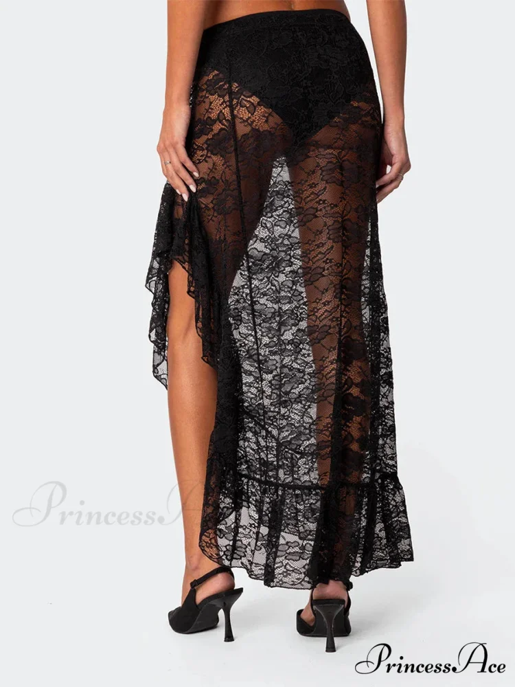Irregular Frill Lace Form-Fitting Summer Beach Y2K Long Skirt - Image 6