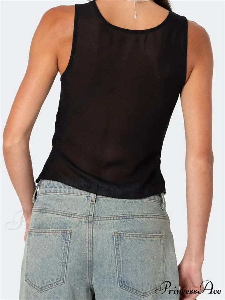 Irregular Lace Trim Low-cut Slim Crop Top - Image 3
