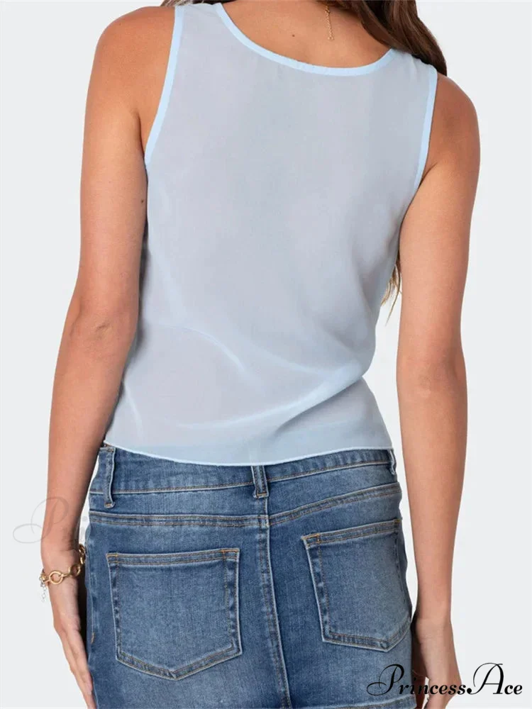 Irregular Lace Trim Low-cut Slim Crop Top - Image 6