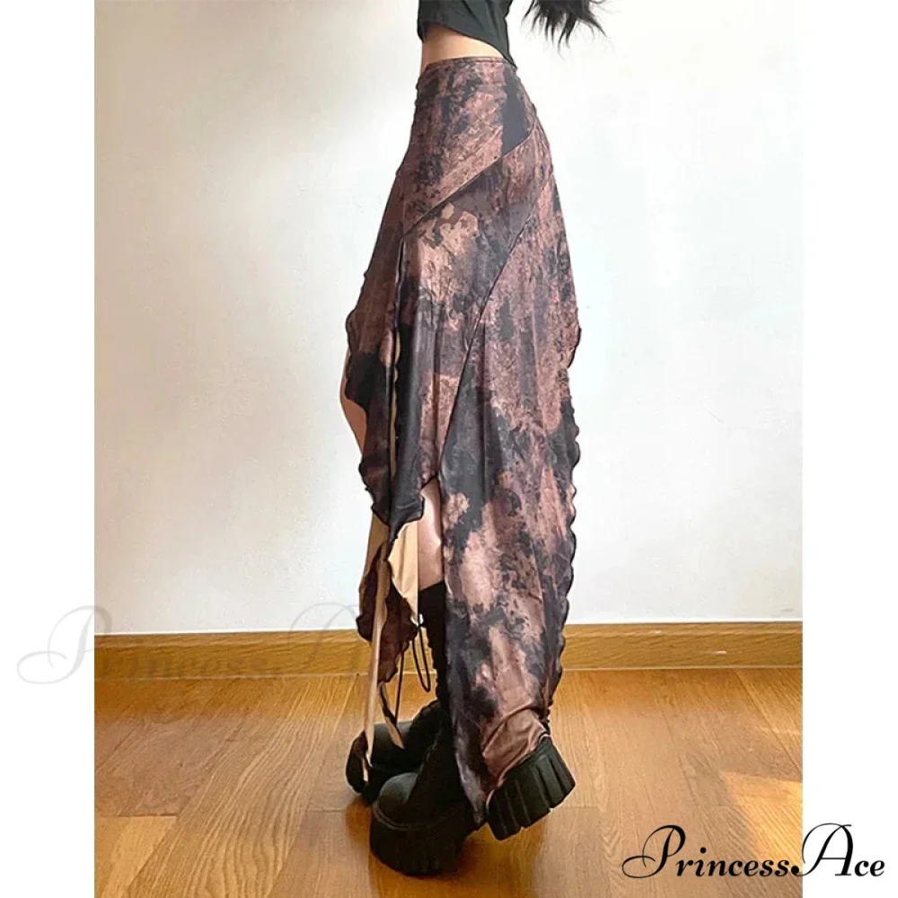 Irregular Midi Skirt Vintage Boho Frills Print Skirt - Image 4
