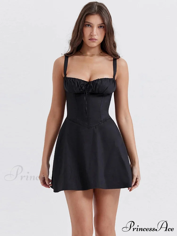 Ivory Bodice Dress Women Monochrome Lace Trim Square Neckline Spaghetti Strap Sleeveless A Line Mini Dress y2k Dresses Clubwear - Image 4