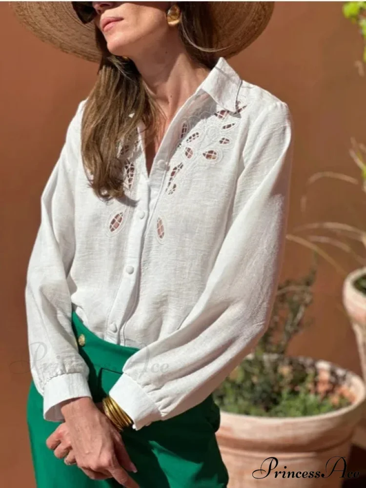 Ivory Cotton Linen Lace Floral Embroidery Boho Top - Image 5