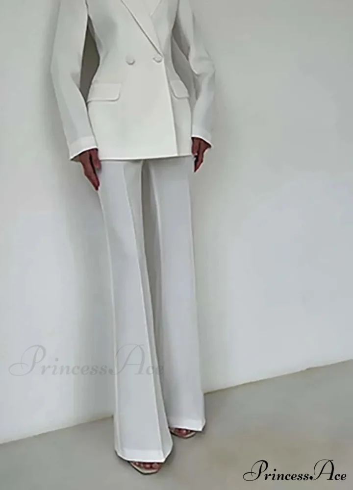 Ivory Dual Buttoned Straight Pants Workplace Two Piece Ensemble - Image 2