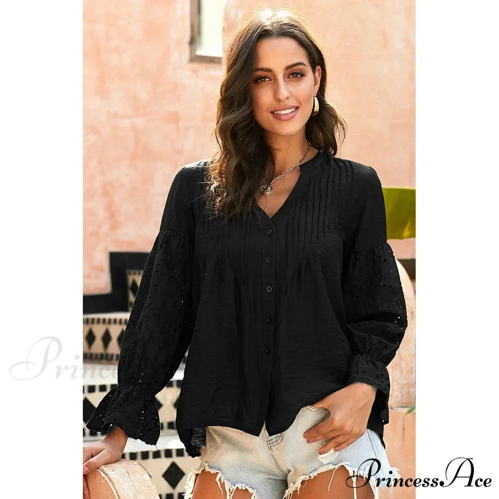 Ivory Extended Sleeve Lace Baggy Plunging Neckline Bohemian Top - Image 6
