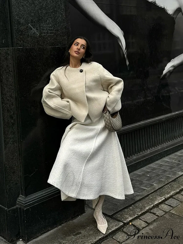 Ivory Extended Sleeve Woolen Overcoat - Image 3