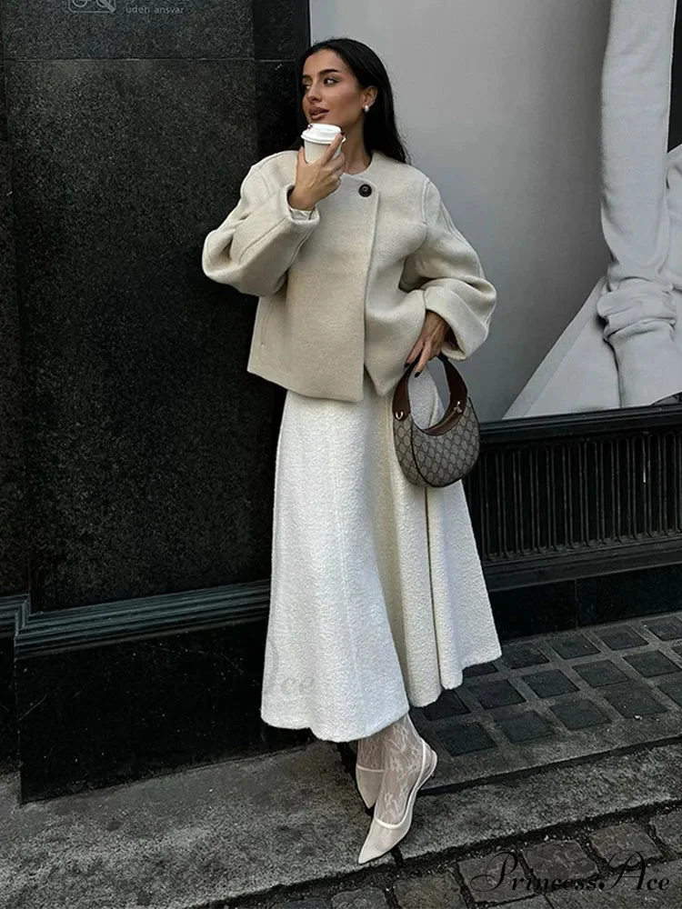 Ivory Extended Sleeve Woolen Overcoat - Image 5