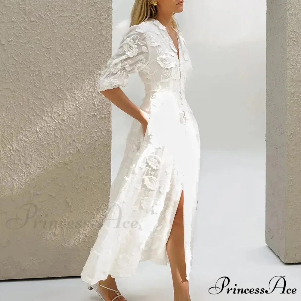 Ivory Flowery Lace Bohemian Dress - Image 2