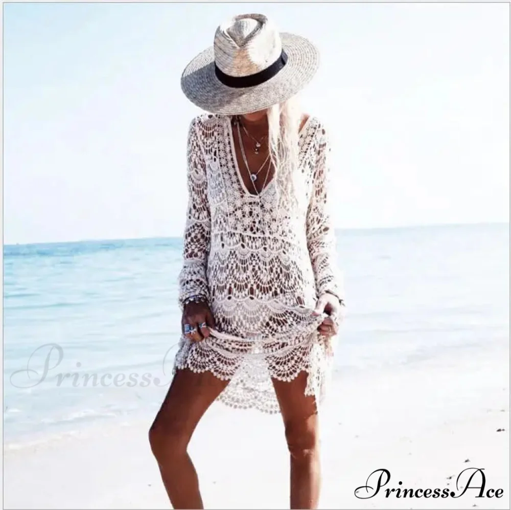 Ivory Knitted Lace Bikini Bohemian Seaside Cover up - Image 4