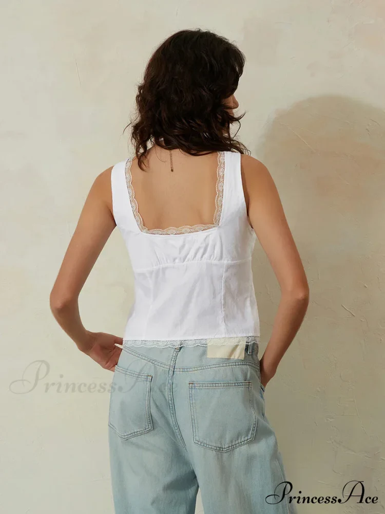 Ivory Lace Bind-front Low-cut Slim Sleeveless Crop Top - Image 3