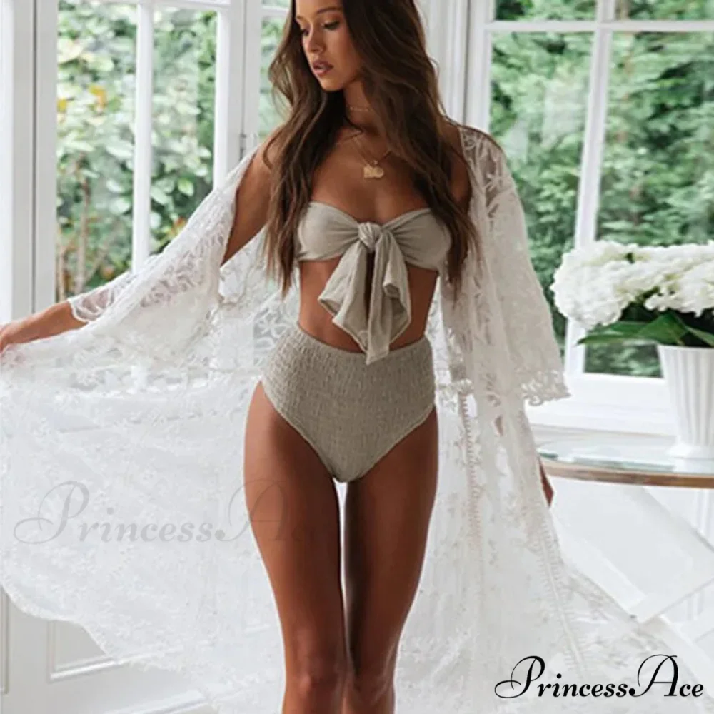 Ivory Lace Cardigan Hippie Swimsuit Cover Up Transparent - Image 6