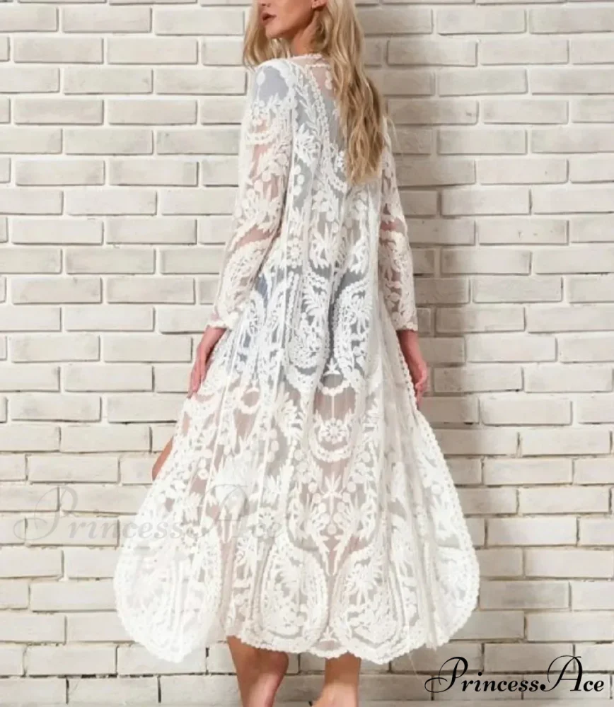 Ivory Lace Kimono Hippie Swimsuit Cover up - Image 4