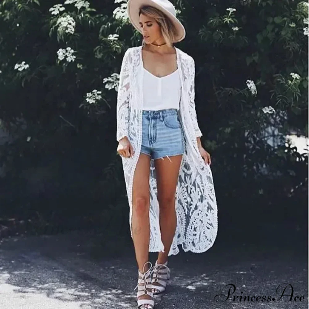 Ivory Lace Kimono Hippie Swimsuit Cover up - Image 5