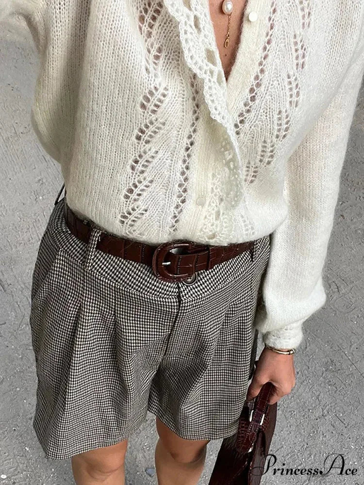 Ivory Lace Lapel Cardigan - Image 4