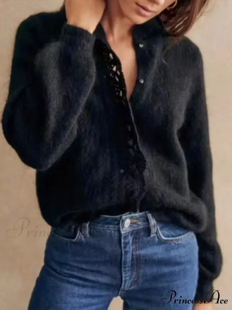 Ivory Lace Lapel Cardigan - Image 6