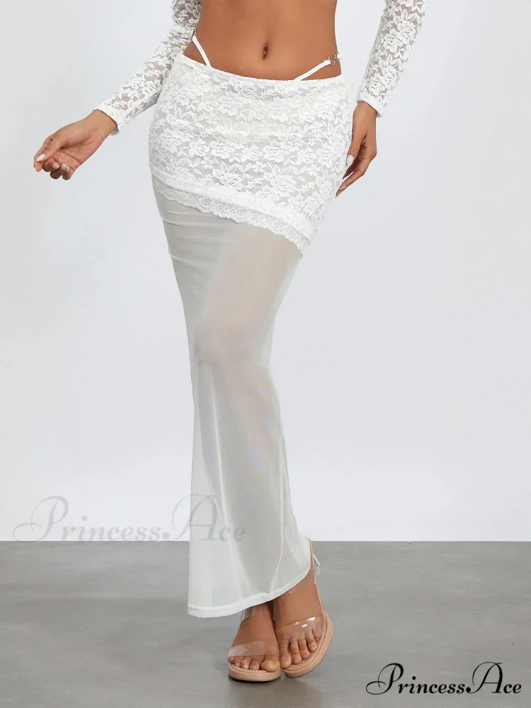 Ivory Lace Patchwork Cropped Shrug Blossom Skirt Set - Image 8