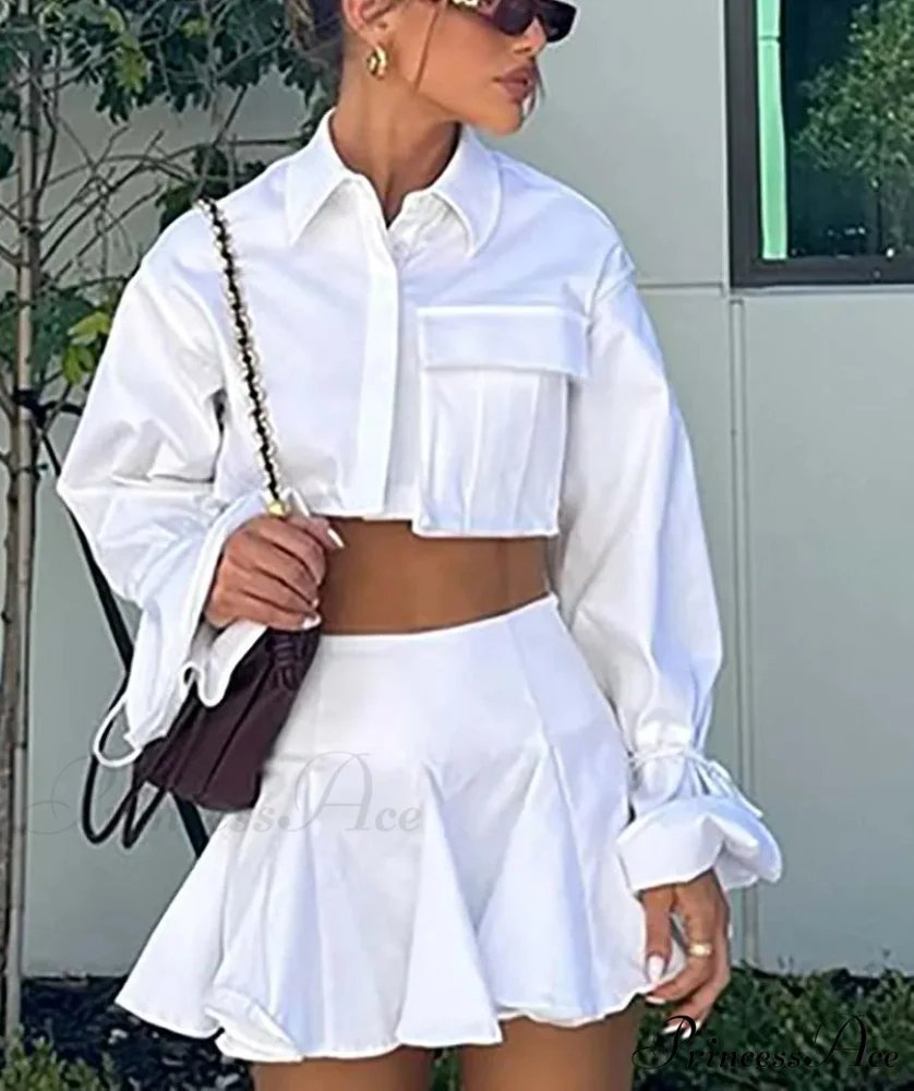 Ivory Pockets Cropped Pleated Mini Professional Two Piece Ensemble - Image 2