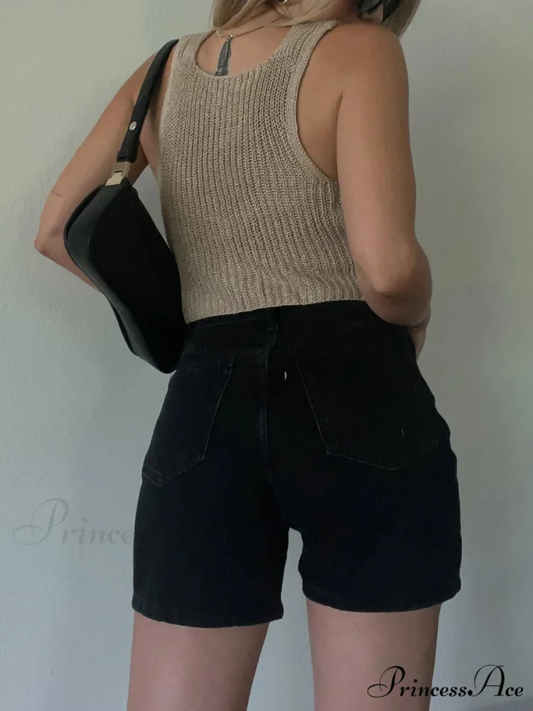 Knit Deep Neck Solid Short Top - Image 2