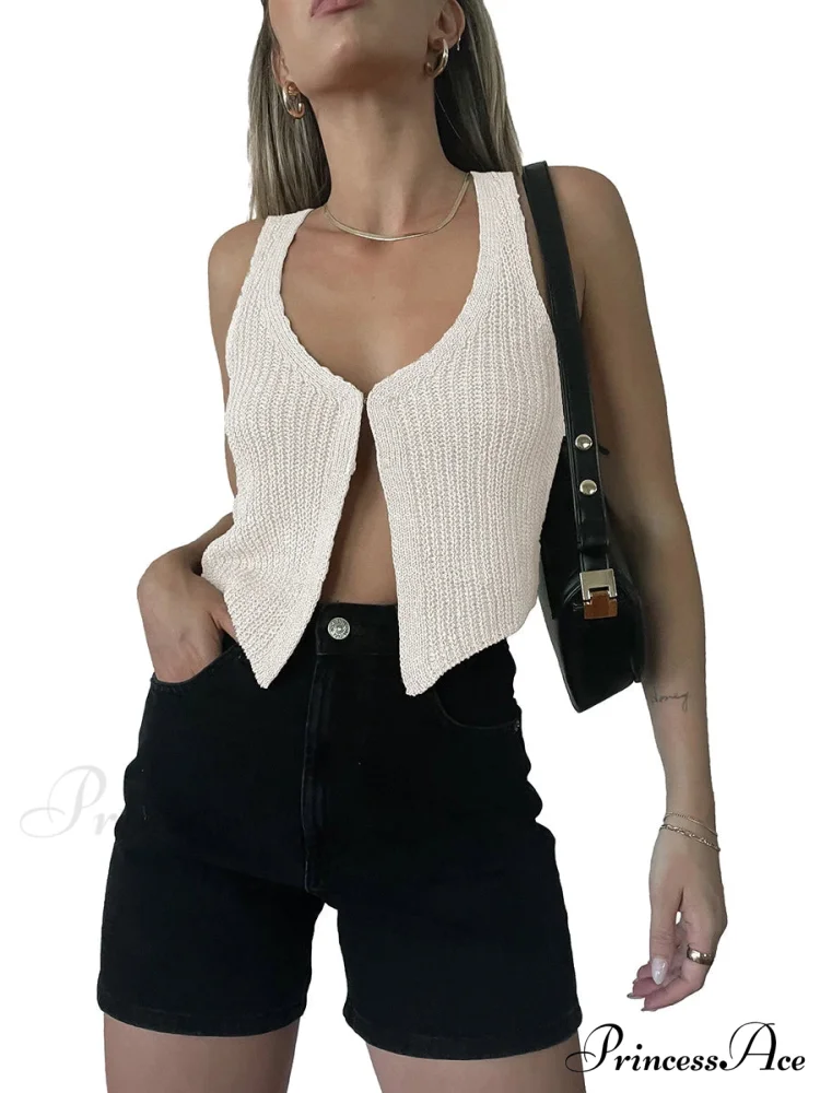 Knit Deep Neck Solid Short Top - Image 4