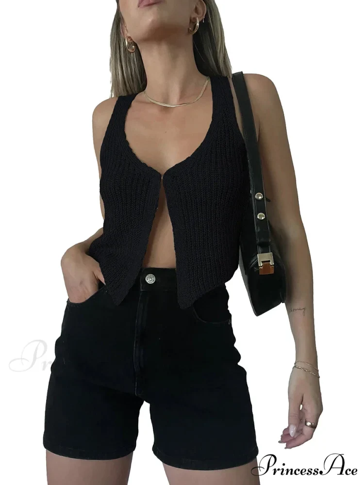 Knit Deep Neck Solid Short Top - Image 5