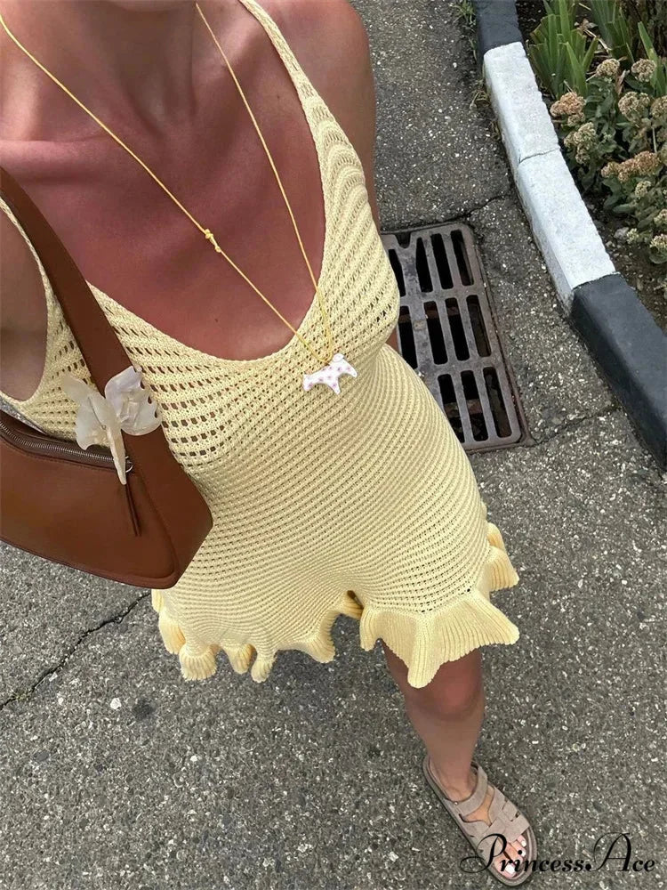Knit Empty-Out V-Neck Mini Dress - Image 2