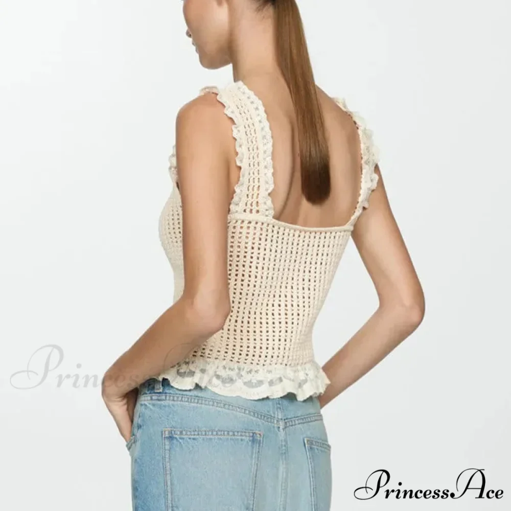 Knit Tie-Front Crochet Crop Top - Image 4
