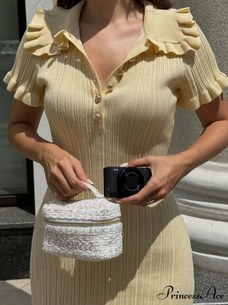 Knit Vintage Single-Buttoned Mini Dress - Image 2