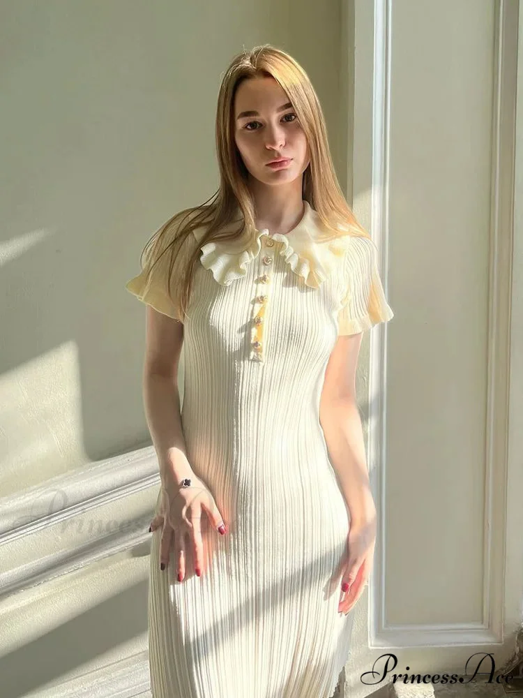 Knit Vintage Single-Buttoned Mini Dress - Image 5