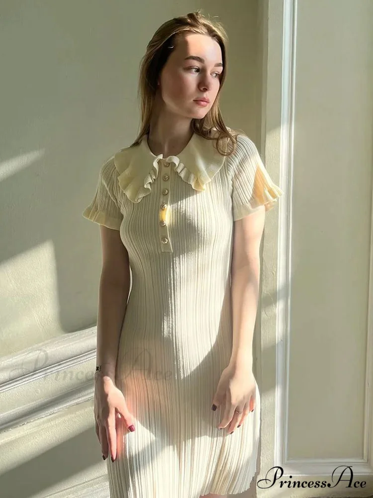 Knit Vintage Single-Buttoned Mini Dress - Image 6