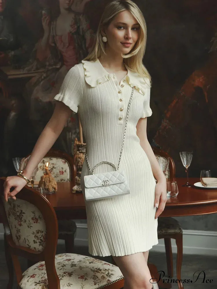 Knit Vintage Single-Buttoned Mini Dress - Image 7