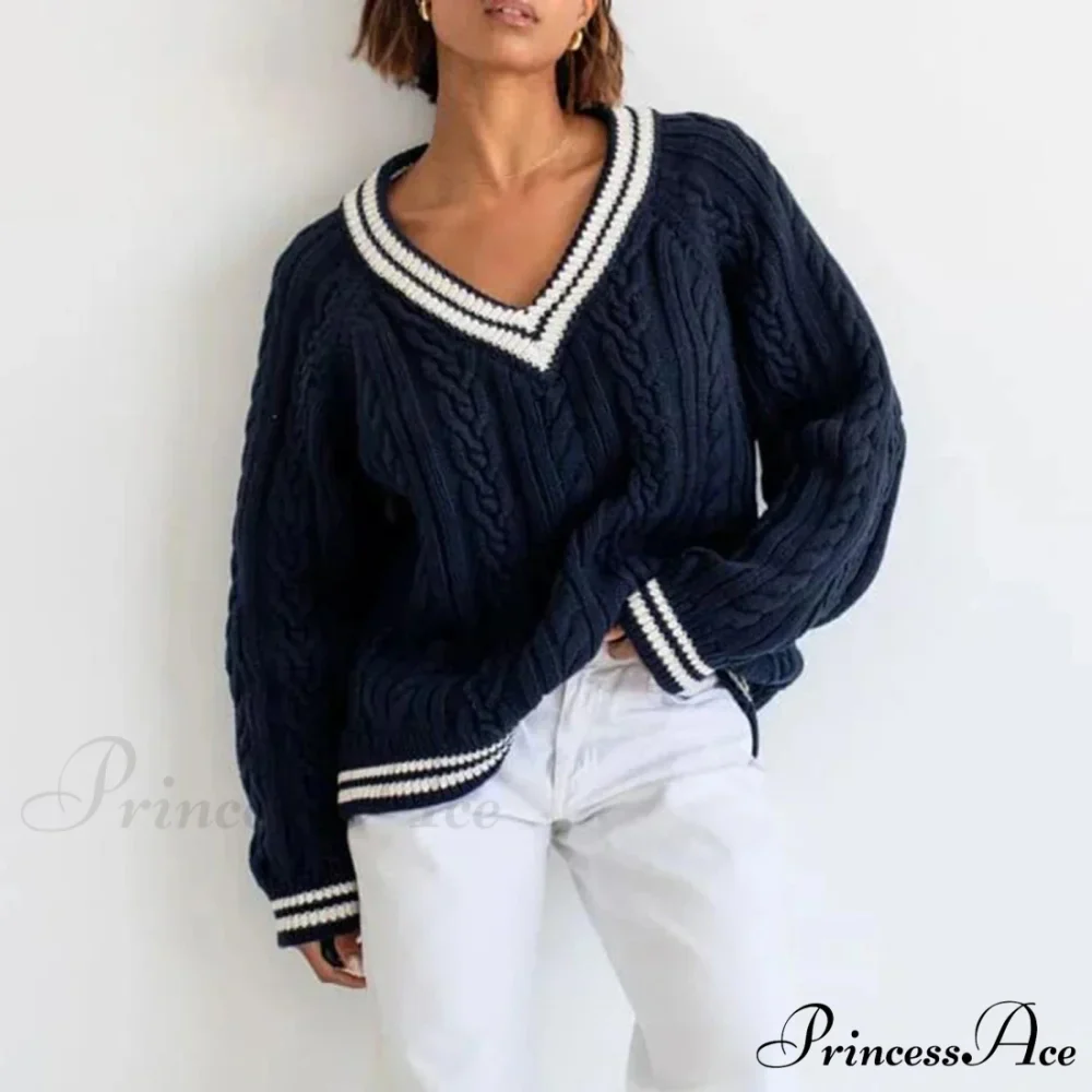 Knitted Baggy Differentiated Border Urban Sweater - Image 2
