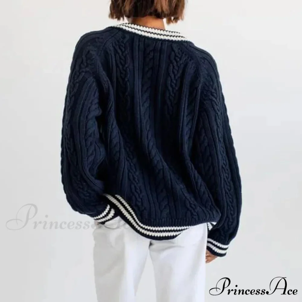 Knitted Baggy Differentiated Border Urban Sweater - Image 4