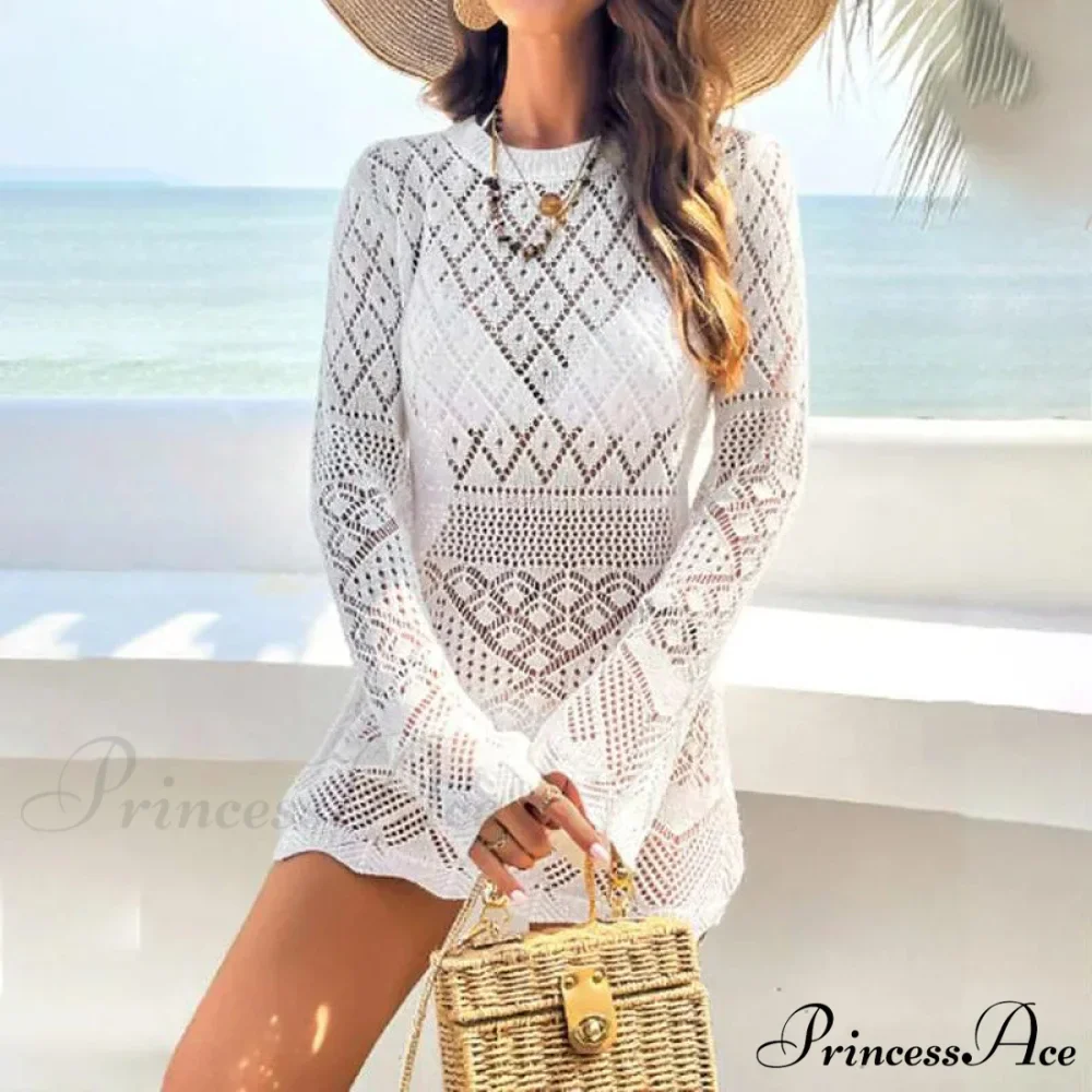 Knitted Empty Out Seductive Backless Beach Mini Boho Dress Cover-up - Image 10