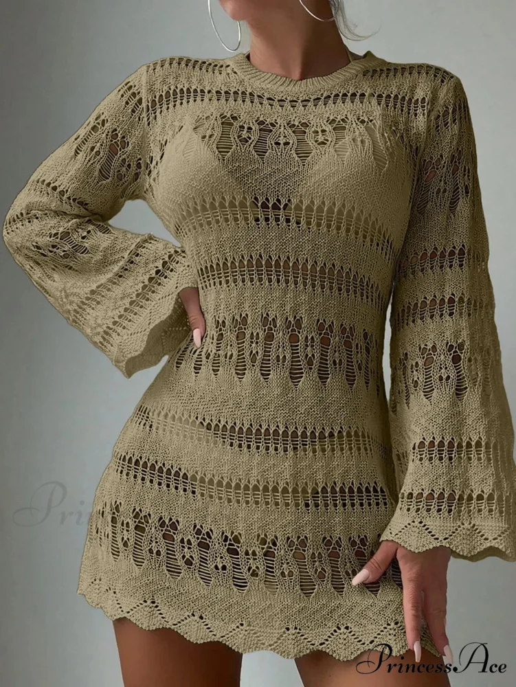 Knitted Empty Out Seductive Backless Beach Mini Boho Dress Cover-up - Image 4