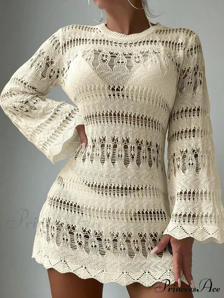 Knitted Empty Out Seductive Backless Beach Mini Boho Dress Cover-up - Image 5