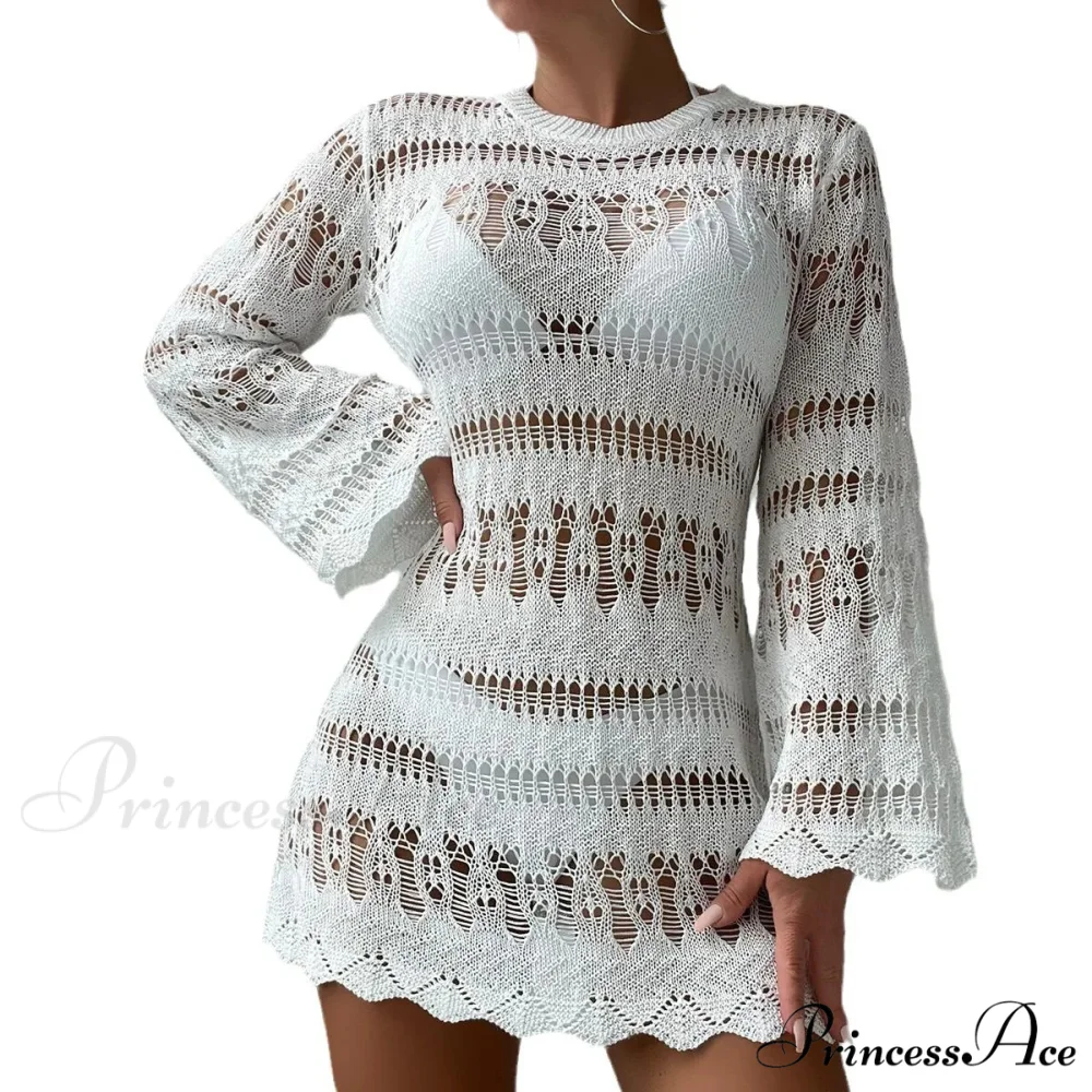 Knitted Empty Out Seductive Backless Beach Mini Boho Dress Cover-up - Image 6