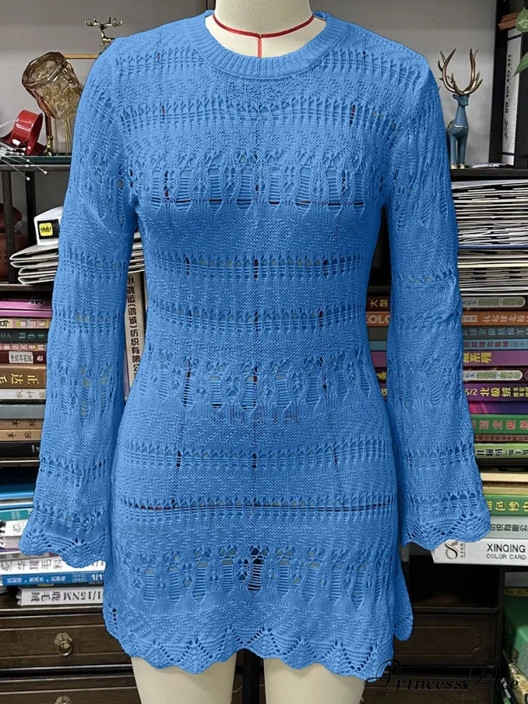 Knitted Empty Out Seductive Backless Beach Mini Boho Dress Cover-up - Image 8