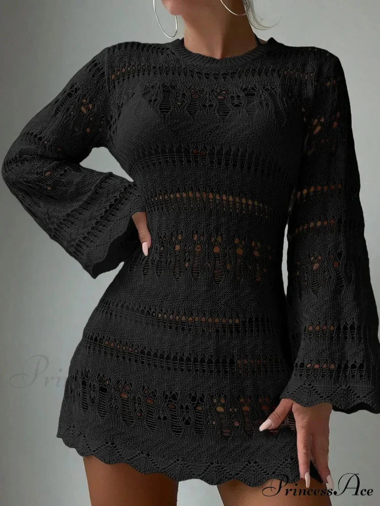 Knitted Empty Out Seductive Backless Beach Mini Boho Dress Cover-up - Image 9